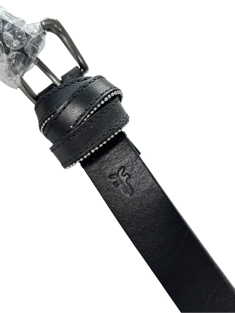 Frye Black Smooth Leather Belt with Shot Bead Detailing